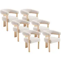 Vente-unique Set van 6 stoelen met armleuningen van ribfluweel en natuurlijk rubberhout - Beige - LIVELIA