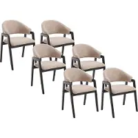 Vente-unique Set van 6 stoelen met armleuningen in boucléstof en rubberhout - Taupe en zwart - SOLUNA