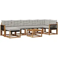 vidaXL Buiten bank set 8 st Naturel en lichtgrijs