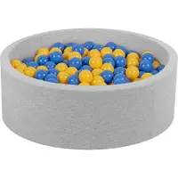 Petsona bällebad bällepool für hunde 90x30cm/200 bälle rund katze kaninchen haustiere hundepool tiere schaumstoff pool tragbar hergestellt in eu, hellgrau: blau/gelb