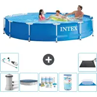 Intex Rond Frame Zwembad - 366 x 76 cm - Blauw - Inclusief Pomp - Afdekzeil - Onderhoudspakket - Filter - Grondzeil - Stofzuiger - Solar Mat - 8-delig