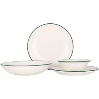 RINART Serviesset (Groot) - Groene rand - 24-delig - Voor 6 personen - Porselein