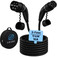 LDY Laadkabel Type 2 voor Elektrische Auto - 12M - 11Kw (16a 3-fase) - Zwarte Laadkabel Auto - Incl. Laadkabeltas