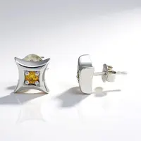 Cavill - Zilveren Oorbellen - 925 Sterling Zilver Platina Gecoat - Gele I3 Diamanten Pavé Ronde Briljant 0.176 ct - Luxe Elegante Vierkante Oorstekers