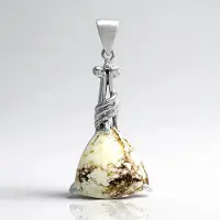 Cavill - Zilveren Hanger met 6,7 ct Braziliaanse Magnesiet - 925 Sterling Zilver - Driehoekige Triljant Cabochon - Elegant en Natuurlijk Sieraad