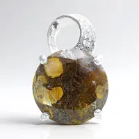 Cavill - Zilveren hanger dinosaurus kwarts 2,87 ct - 925 sterling zilver - Zirkonia pavé - Ronde natuursteen uit VS - Uniek sieraad