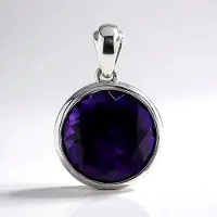 Cavill - Zilveren Hanger - 925 Sterling Zilver Palladium - Zambia Amethist 8,33 ct - Ronde Facetgeslepen Edelsteen - Elegante Paarse Sieraad