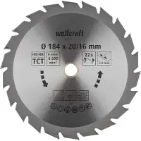 Wolfcraft - Cirkelzaagblad 184x16mm - 22 Tanden - Zaagblad voor Cirkelzaag - Serie groen - 6373000