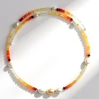 Cavill - Stalen Halsketting - 17,918 ct Mexicaanse Vuur Opalen & Zoetwaterparels - 2,898 ct Gouden Hematiet - 31,5 cm - Elegant