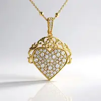 Cavill - Zilveren halsketting 925 sterling zilver verguld - Cambodjaanse zirkoon 2,38 ct pavé - Hartvormige hanger - Verstelbaar elegant sieraad