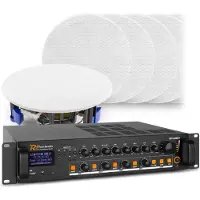 Power Dynamics 4-zone geluidsinstallatie met versterker met Bluetooth en 12 witte plafondspeakers (6'') - 100V