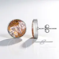 Cavill - Zilveren Oorbellen 925 Sterling Zilver - 2 Druzy Agaten 12,8 ct - Ronde Cabochon 12 mm - Elegante Bezel Oorknopjes Bali