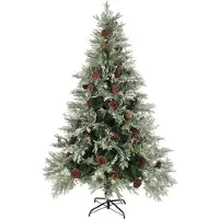vidaXL Kerstboom met LED en dennenappels 225 cm PVC en PE groen en wit