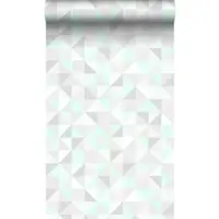 Origin Wallcoverings behang driehoekjes mintgroen, licht warm grijs, mat wit en glanzend smaragdgroen emerald - 337206 - 53 cm x 10,05 m