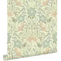 ESTAhome behang bloemen en vogels in art nouveau stijl vergrijsd blauw, bruin en oudroze - 53 cm x 10.05 m - 139323