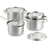 BK Q-linova Pannenset 4-delig - 16/18/20 cm - 1.8/2.5/3.5L - Zonder PFAS-vrije antikleeflaag - Pannenset inductie - RVS pannenset - Ovenbestendig tot 220°C - Met deksel - Zilver