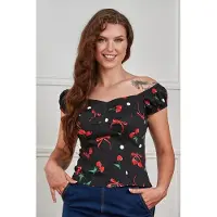 Banned - Rockabilly Top - Babe cherries and bows top - XS tot 3XL - voor Vrouwen - zwart - Maat M