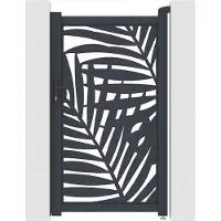 Vente-unique Tuinpoort van aluminium met tropisch motief in lasersnijwerk - L103 x H180 cm - Antraciet - TOGIRO L 103 cm x H 176 cm x D 4.6 cm