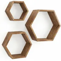 IvoQ Hexagon Wandplanken Hout - Set van 3 - Grenen - Zwevend Wandrek - Honingraat - Natuurlijk