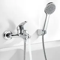 Unyqoos Badkamerkraan met handdouche – klassieke wandkraan, mengkraan met één hendel, gemaakt van massief messing, keramische ventiel, 1,5 meter douche slang, corrosiebestendig
