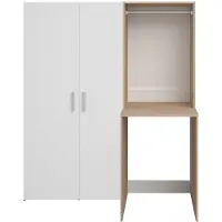 Vente-unique Wasmachinekast met garderoberuimte en dubbele deurkolom - Licht naturel en wit - B156 x H184 - ERKANO