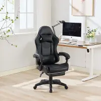HAUSS SPOLE Bureaustoel Met Voetsteun - Ergonomisch Met Massage En Verstelbare Rugleuning - Voor Kantoor En Gamen - PVC Leer - Zwart