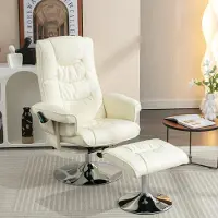 HAUSS SPOLE Massagestoel 79 X 79 X 106 Cm - 135° Verstelbaar Met Voetenbank En Verwarming - Voor Woonkamer En Slaapkamer - PU Leer - Beige