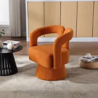 HAUSS SPOLE Draaistoel – Bouclé Kuipfauteuil – 360° Draaibaar – Metalen Voet – B67xD55xH74 cm – Voor Woonkamer Slaapkamer Kantoor – Oranje