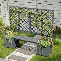 HAUSS SPOLE Plantenbak – Met Spalier En Zitbank – 169 x 145 x 42 cm – Massief Vurenhout – Grijs – Voor Tuin Terras Of Balkon