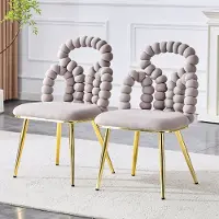 HAUSS SPOLE Eetkamerstoel – Set Van 2 – Open Rugleuning Met Kogeldetail – Comfortabele Fluwelen Zitting – Voor Eetkamer En Woonkamer – Lichtgrijs