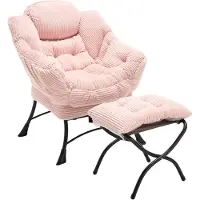 HAUSS SPOLE Fauteuil Met Voetenbank - Loungestoel Met Armleuningen En Zijvak - Ergonomische Rugsteun - Voor Woonkamer Slaapkamer - Staal Roze