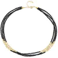 Cavill - Zilveren Halsketting Verguld 925 Sterling - 105 76 ct Zwarte Spinel, Zirkonia en Gouden Hematiet - Elegant Facet Geslepen Thai Design