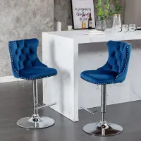 HAUSS SPOLE Barkruk – Luxe Fluwelen Design – Set Van 2 – In Hoogte Verstelbaar En 360 Graden Draaibaar – Met Rugleuning – Voor Keuken Eiland En Thuisbar – Blauw