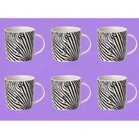 COSY&TRENDY Strepen Mokken Set van 6 – 36 cl – Leopard Animal Serie – Keramiek – Zwart/Wit Design – Trendy Koffiemokken