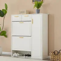 HAUSS SPOLE Schoenenkast - Schoenenkast Met Verstelbare Planken En Schuifdeuren - Ruime Opbergruimte Voor Hal Of Gang - B95xD24xH107.5 cm - Spaanplaat - Wit