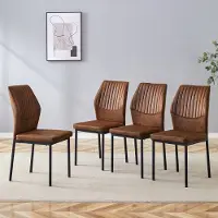 HAUSS SPOLE Eetkamerstoel Set Van 4 - Licht Luxe Design Met Verticale Stiksels - Comfortabele Zitting - Onderhoudsvriendelijke Stof - Metaal Bruin Zwart