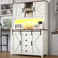 HAUSS SPOLE Dressoir - Hoog Keukenkast Met LED En Schuifdeuren - X-Vormige Deur Ontwerp Met Verstelbare Planken En 2 Lades - MDF En Metaal - 115x40x174,7 cm - Wit