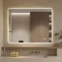 HAUSS SPOLE Badkamerspiegel - Led Verlichting en Anti Condens - 70 x 90 cm - Glas en Metaal - Zilver - Wandmontage