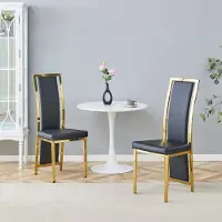 HAUSS SPOLE Eetkamerstoel Set Van 2 - Hoge Rugleuning Met Luxe Goudrand - Ergonomisch Met 6 Cm Zitkussen - Voor Eetkamer En Kantoor - Metaal Zwart Goud