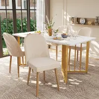 HAUSS SPOLE Eetkamerstoel 45,5x62x87,5 Cm - Set Van 2 - Fluwelen Bekleding - Ergonomische Rugleuning - Metalen Poten - Beige