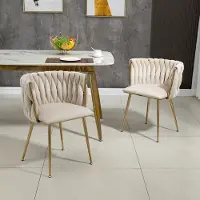 HAUSS SPOLE Eetkamerstoel – Geweven Havenboog Design – Comfortabel Met Gepolsterde Rug – Met Antislipvoetjes – Fluweel Ivoor Met Gouden Poten