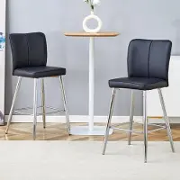 HAUSS SPOLE Barkruk 101 Cm - Set Van 2 - Ergonomische Rugleuning & Voetsteun - Verstelbare Antislipvoeten - Kunstleer Zwart