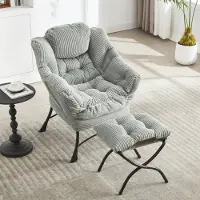 HAUSS SPOLE Fauteuil Met Hocker - Relaxstoel Met Armleuningen En Zijvak - Voor Woonkamer Slaapkamer En Leeshoek - Staal - Lichtgroen
