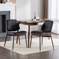 HAUSS SPOLE Eetkamerstoel Set Van 2 - Retro Design Met Gebogen Rugleuning - Ergonomisch Comfort Voor Eetkamer En Keuken - Pu Leer - Zwart