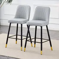 HAUSS SPOLE Barkruk – Set Van 2 – Comfortabel Met Rugleuning En Voetsteun – Voor Keuken Eiland En Thuisbar – Metaal En Kunstleer – Lichtgrijs