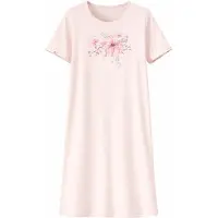 Comtessa Ascafa - Dames Nachthemd Deluxe - Korte Mouw - 100% Katoen - Lichtroze - 95 cm - Maat 40