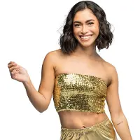 Boland - Top Sparkle goud (M/L) - Volwassenen - Niet van toepassing - Festival - Rave - Bandeautop - Strapless