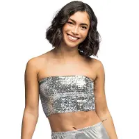 Boland - Top Sparkle zilver (M/L) - Volwassenen - Niet van toepassing - Festival - Rave - Bandeautop - Strapless