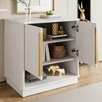 HAUSS SPOLE Schoenenkast - Modern Verticale Frontstructuur - 2 Deuren Met Verstelbare Planken En Open Vak - Goudkleurige Zinklegering Grepen - MDF - 60x40x61 cm - Wit