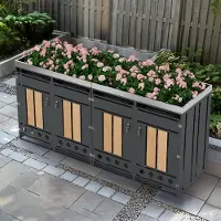 HAUSS SPOLE Afvalcontainer Ombouw - Met Ge茂ntegreerde Plantenbak En Ventilatiebodem - 4 Afsluitbare Deuren Voor Tuin En Erf - Staal - Grijs Hout